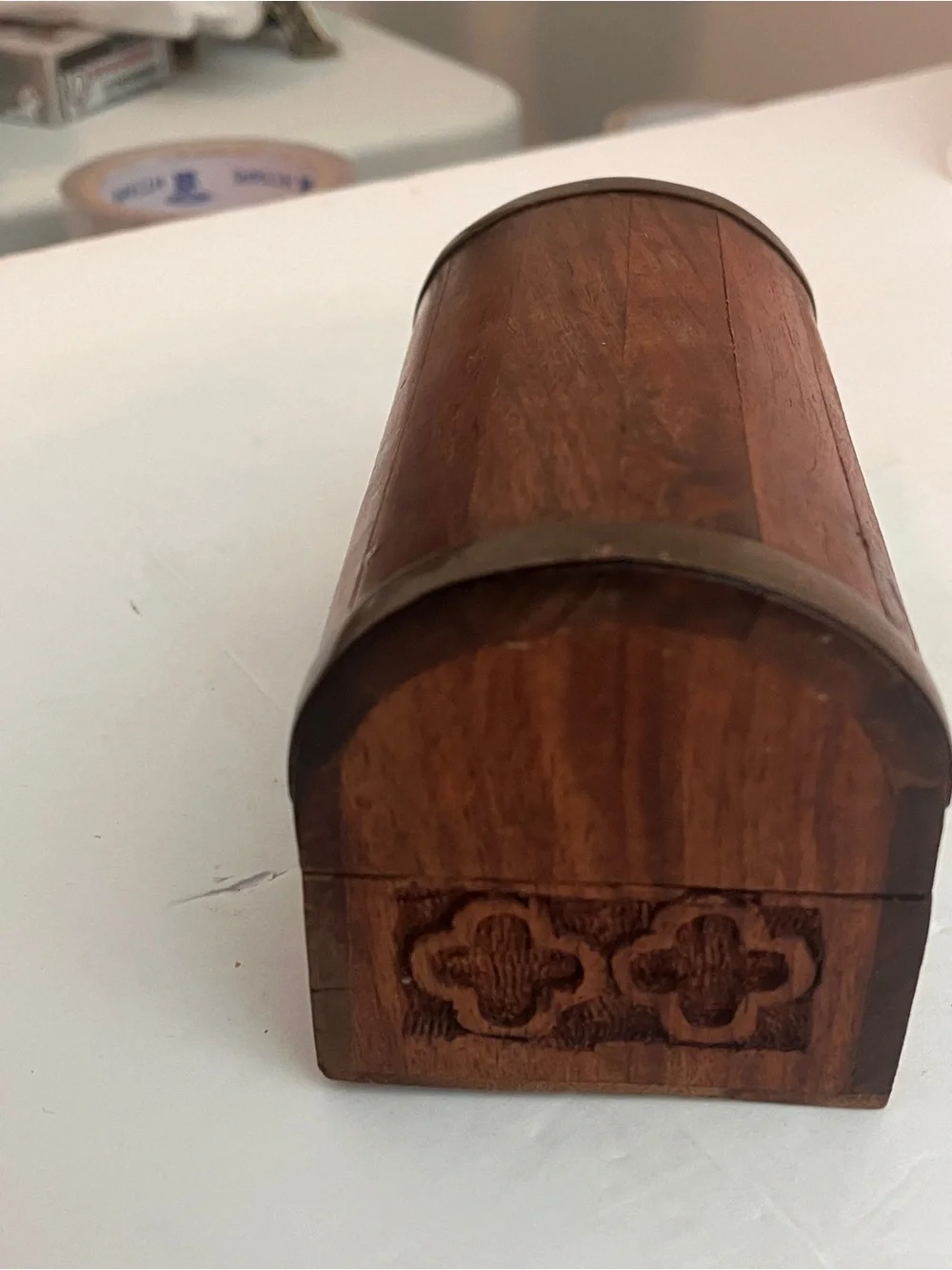 Vintage Carved Wooden Decorative Trinket Box - Rich Brown
